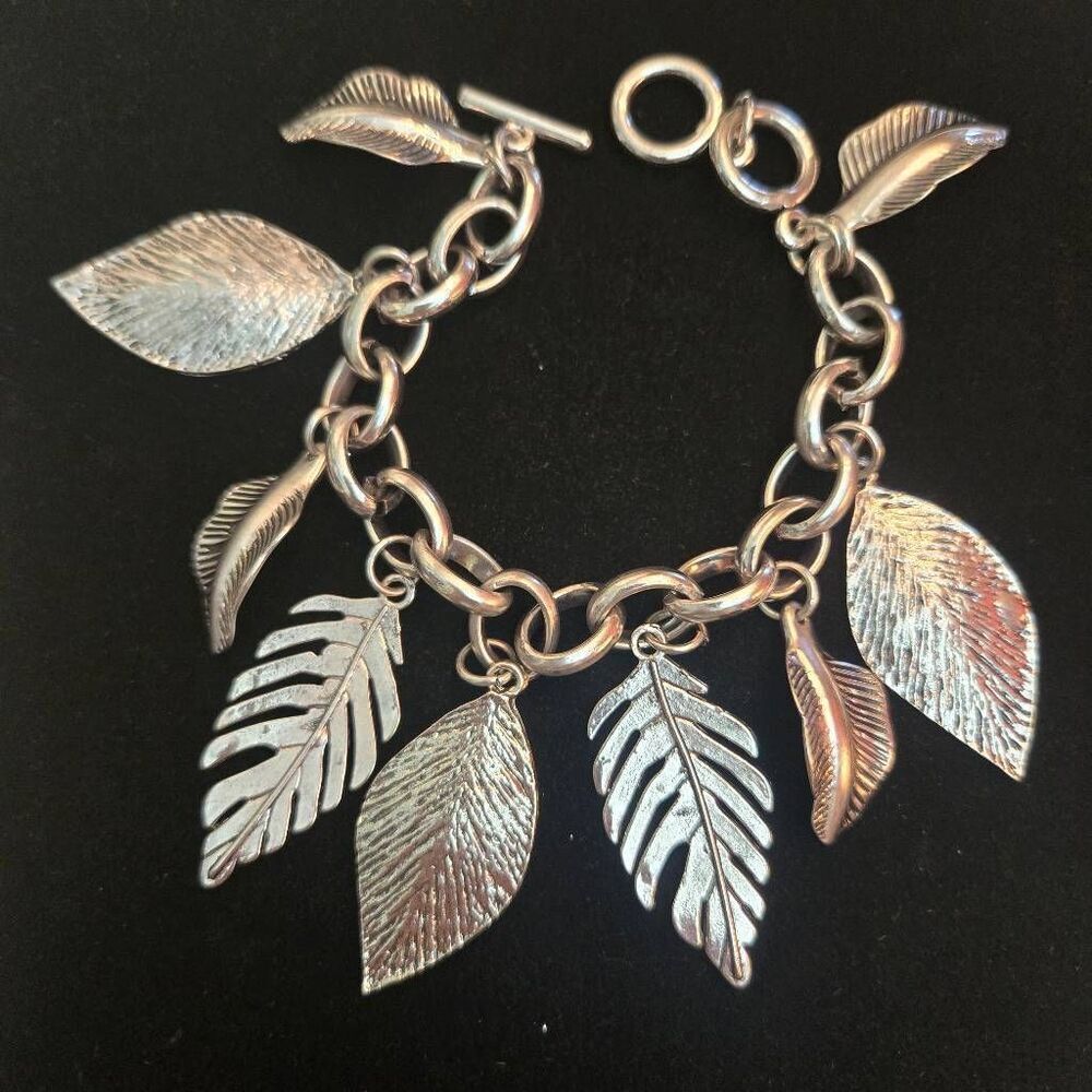 Silver Tone Leaf Charm Bracelet